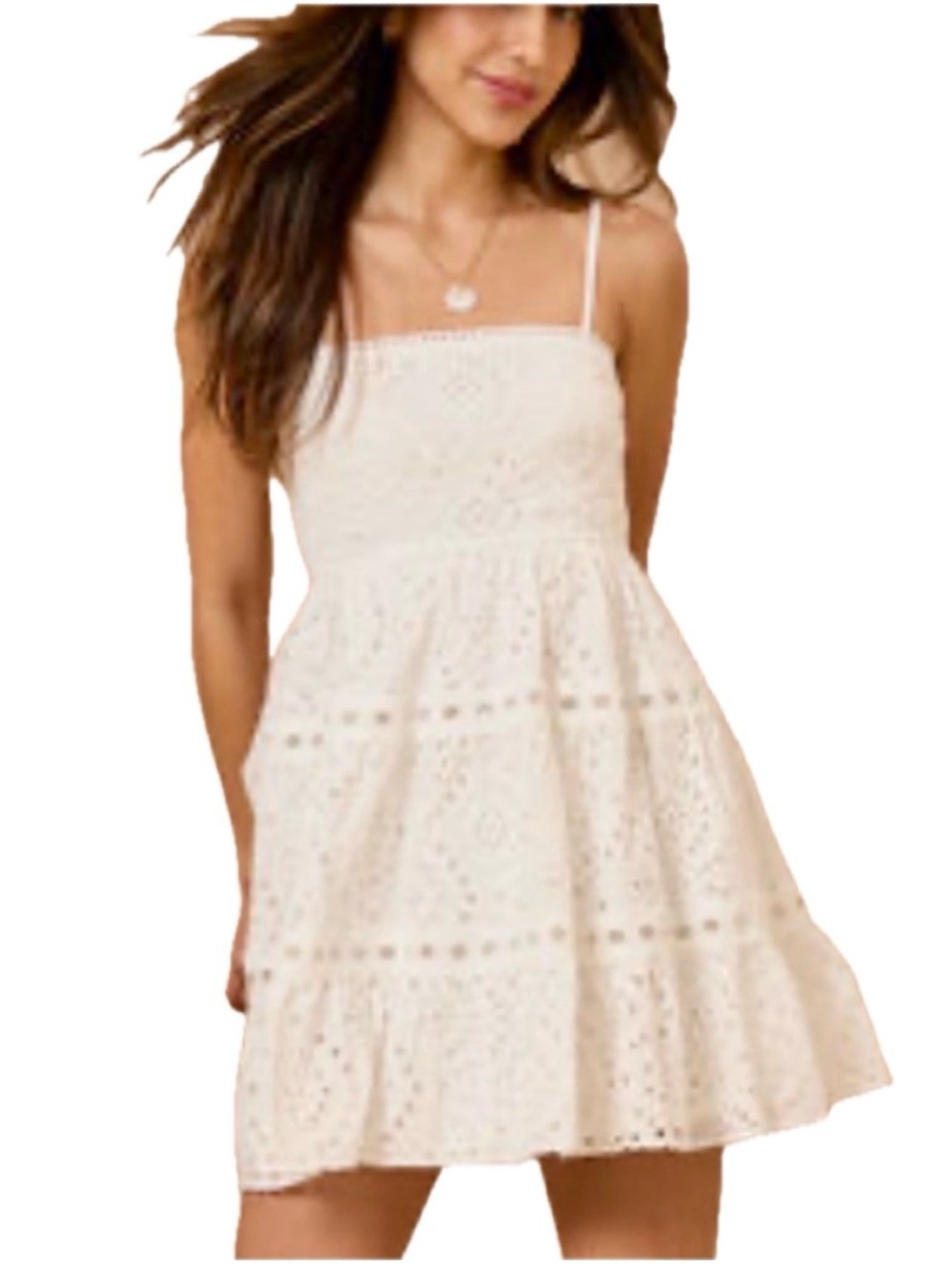 NWT. Altar’d State White Meadow Eyelet Fit and Flare Mini Dress. Large